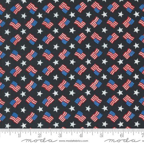 Moda Fabrics Red White & Bloom Tossed Flags and Stripes  Black  56113 14