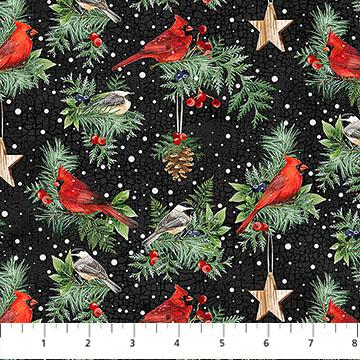 Northcott Winter Song Birds Black/Multi 27804-99