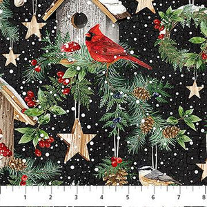 Northcott Winter Song Birds Black/Multi DP27802-99