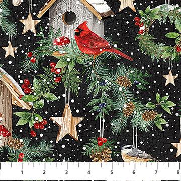 Northcott Winter Song Birds Black/Multi DP27802-99