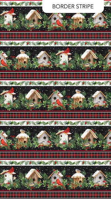 Northcott Winter Song Border Stripe Black/Multi DP27801-99