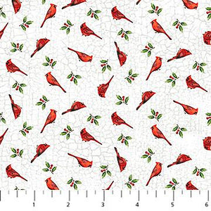 Northcott Winter Song Mini Birds White/Multi 27805-10