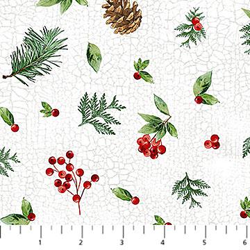 Northcott Winter Song Pine Cone Toss White/Multi 27804-99