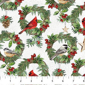 Northcott Winter Song wreaths White/Multi DP27803-10