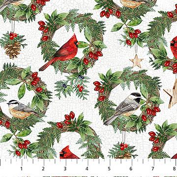 Northcott Winter Song wreaths White/Multi DP27803-10