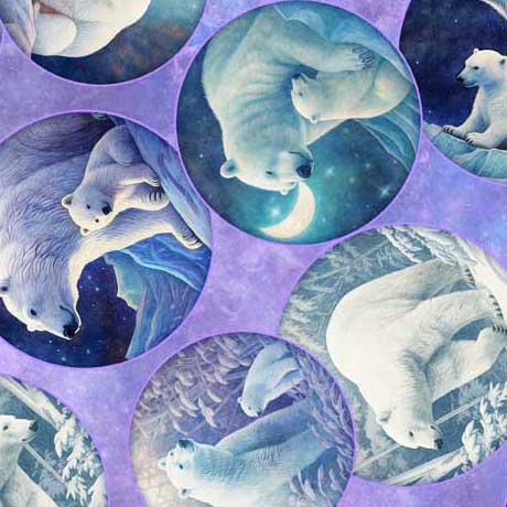 QT Fabrics Aurora Polar Bear Circles  Lilac 30592-L