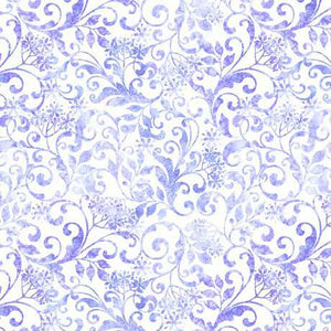 QT Fabrics Aurora Textured Leaf Scroll White 30594-Z