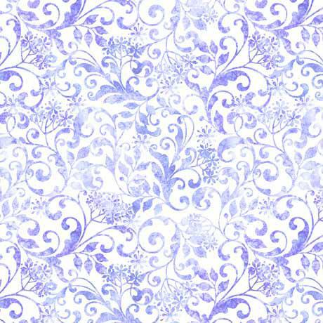 QT Fabrics Aurora Textured Leaf Scroll White 30594-Z