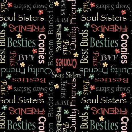 QT Fabrics Life Is Better With Friends Text  Black 30539-J