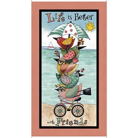 QT Fabrics Life is Better with Friends Bird Panel Seafoam  30536-Q