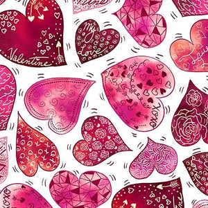 QT Fabrics Love Struck Large Decorative Hearts White  30778-Z