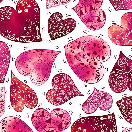 QT Fabrics Love Struck Large Decorative Hearts White  30778-Z