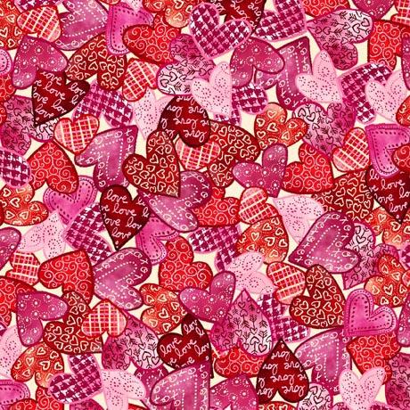 QT Fabrics Love Struck Packed  Decorative Hearts Cream 30779-E