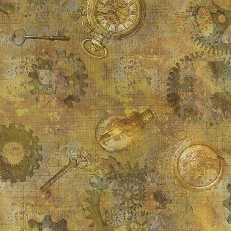QT Fabrics Steampunk Halloween 3  Gears  Copper 31223-S