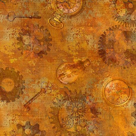 QT Fabrics Steampunk Halloween 3  Gears  Pumpkin  31223-O