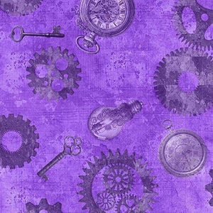 QT Fabrics Steampunk Halloween 3  Gears  Purple 31223-V