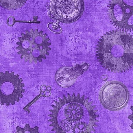 QT Fabrics Steampunk Halloween 3  Gears  Purple 31223-V
