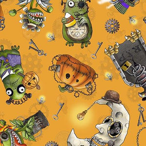 QT Fabrics Steampunk Halloween 3  Halloween Character Toss  Orange 31221-O