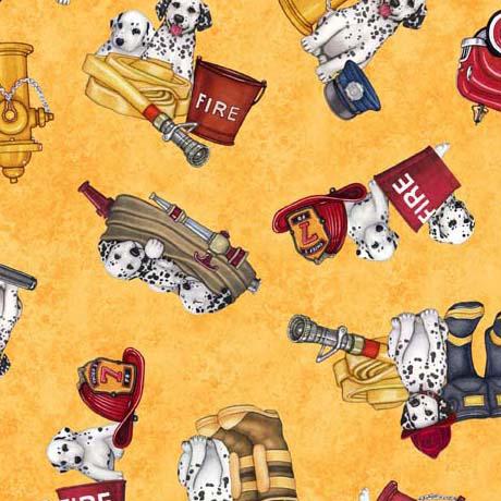 Qt Fabrics American Heroes Dalmatians & Fire Trucks Gold 30682-S