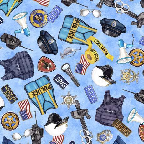 Qt Fabrics American Heroes Everything Police Light Blue 30688-B