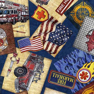 Qt Fabrics American Heroes Firefighters Overlapping Patches 30679 -N