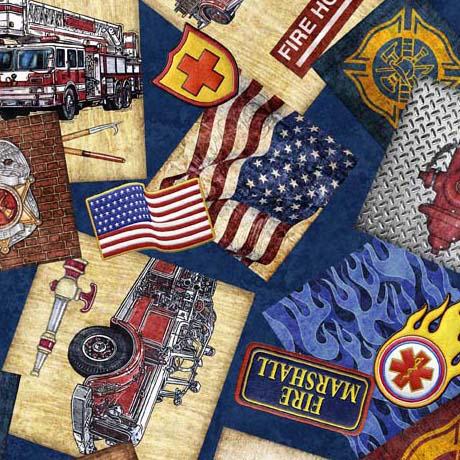 Qt Fabrics American Heroes Firefighters Overlapping Patches 30679 -N