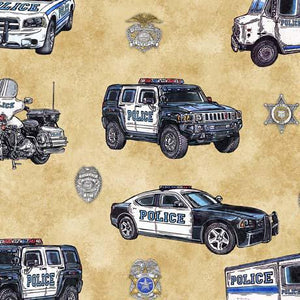 Qt Fabrics American Heroes Police Police Cars Wheat 30687-S