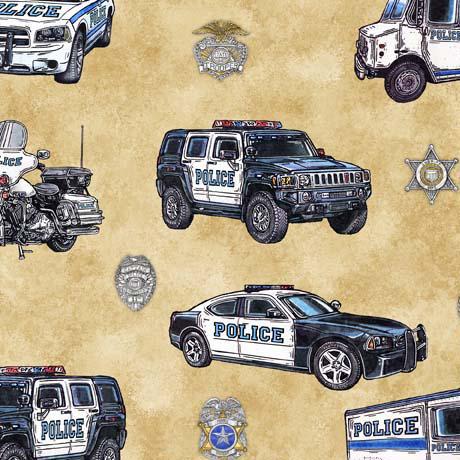 Qt Fabrics American Heroes Police Police Cars Wheat 30687-S