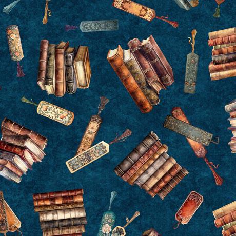 Qt Fabrics Bookworm Stacked Book Toss Midnight 30449-W