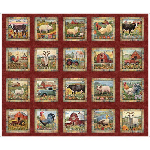 Qt Fabrics Heartland Farm Picture Patch Brick  30458 R