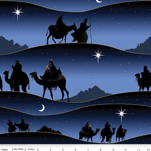 Riley Blake Designs Christmas Wishes Border Print Navy CD15049