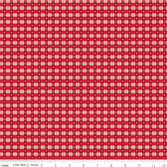Riley Blake Designs Christmas Wishes Star Plaid  Red C15045