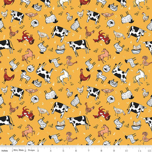 Riley Blake Designs Farm Livin Animal Toss Yellow  C15181-YELLOW