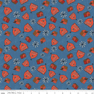 Riley Blake Designs Farm Livin Barn Toss  Denim  C15183-DENIM