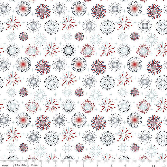 Riley Blake Designs Stars and Stripes Forever Fireworks White  C15711-WHITE
