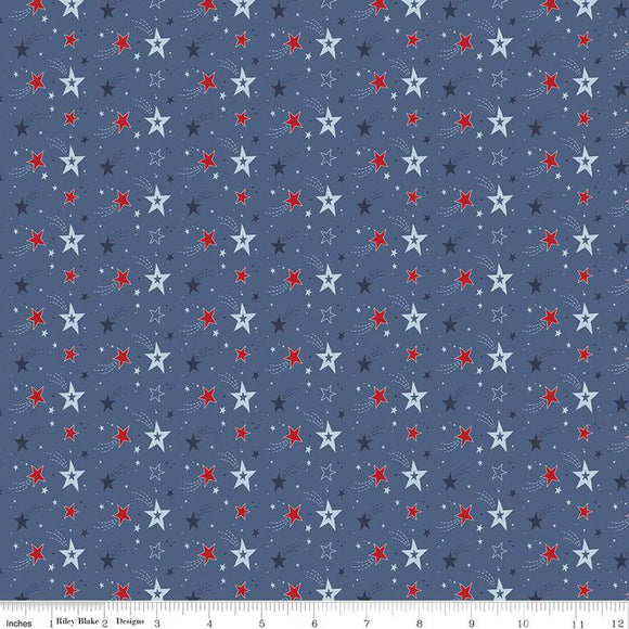 Riley Blake Designs Stars and Stripes Forever Shooting Stars  Blue C15712-BLUE