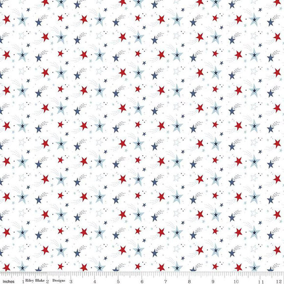 Riley Blake Designs Stars and Stripes Forever Shooting Stars White  C15712-WHITE