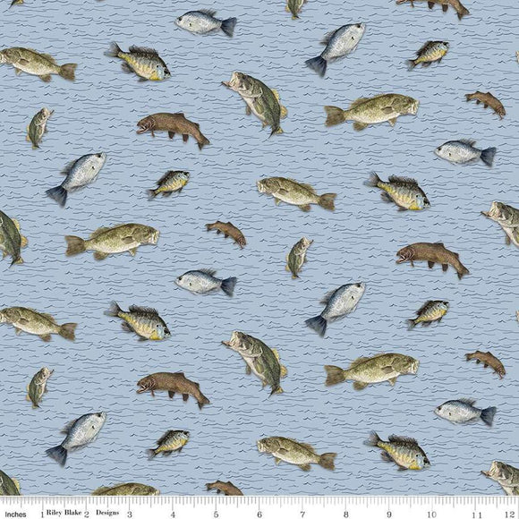 Riley Blake Designs Wake at the Lake Fish Toss - Sky C14891-SKY