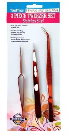 Rose Tweezer Set 3 piece from Tooltron  - reverse action, pin point & bent serger tweezers TT00890