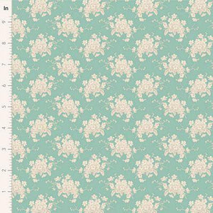 Tilda Fabrics Sunday Brunch White Flower Teal 100581