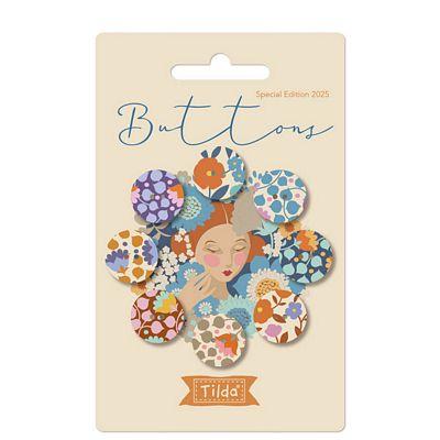 Tilda Wallflower Buttons .63in (16mm) 8 pieces Blue/Thristle