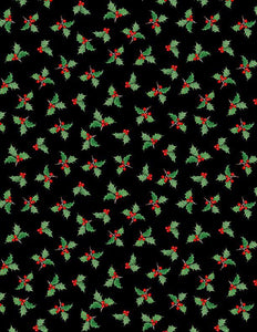 Wilmington Prints Cardinal Cozy Holly Toss Black 1665-33894-937