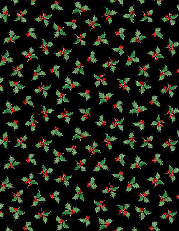 Wilmington Prints Cardinal Cozy Holly Toss Black 1665-33894-937