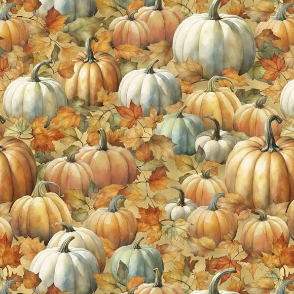 Wilmington Prints Glorious Fall Packed Pumpkins Golden Tan  1665 33909 481