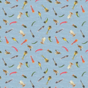 Wilmington Prints Gone Fishing Lures All Over Blue 3061 21764 435
