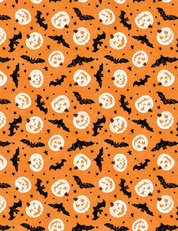 Wilmington Prints Midnight Haunting Bats and Pumpkins Orange 3008-96487-819
