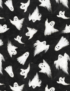Wilmington Prints Midnight Haunting Ghosts All Over Black  3008-96483-919