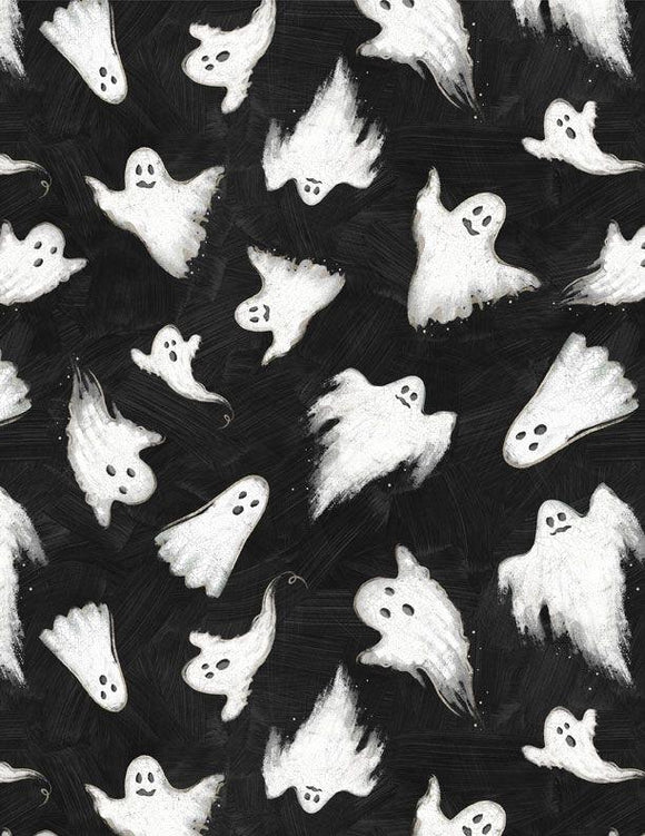 Wilmington Prints Midnight Haunting Ghosts All Over Black  3008-96483-919