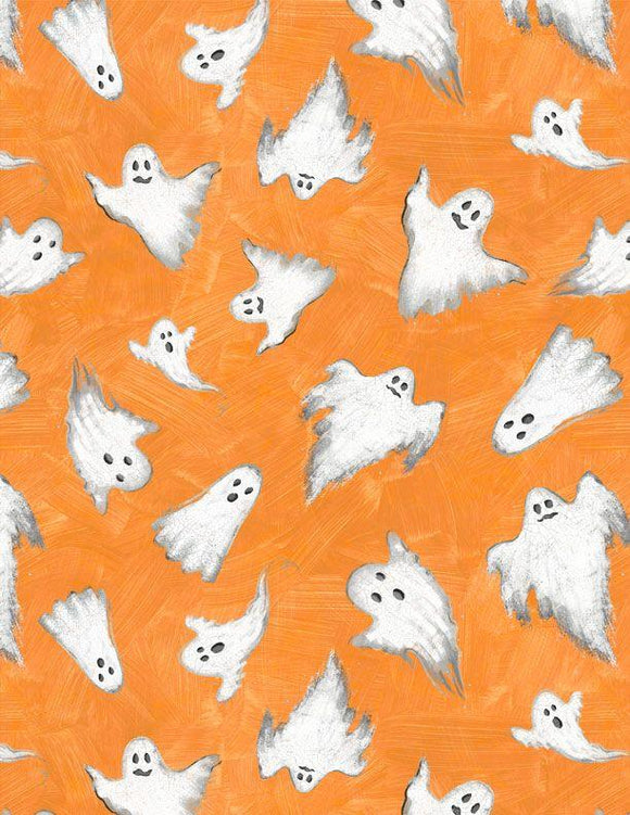 Wilmington Prints Midnight Haunting Ghosts All Over Orange 3008-96483-819