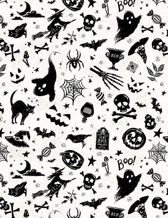 Wilmington Prints Midnight Haunting Haunting Toss Cream 3008-96484-191